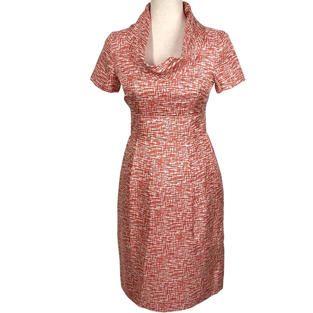 Banana Republic Silk Dress Women 0‎ Burnt Orange White Cowl Bodycon Retro Career